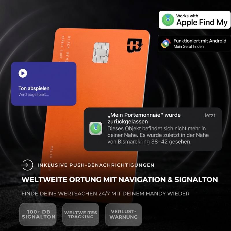 Slim Wallet Orange + Tracker-Karte Pro Orange — Set