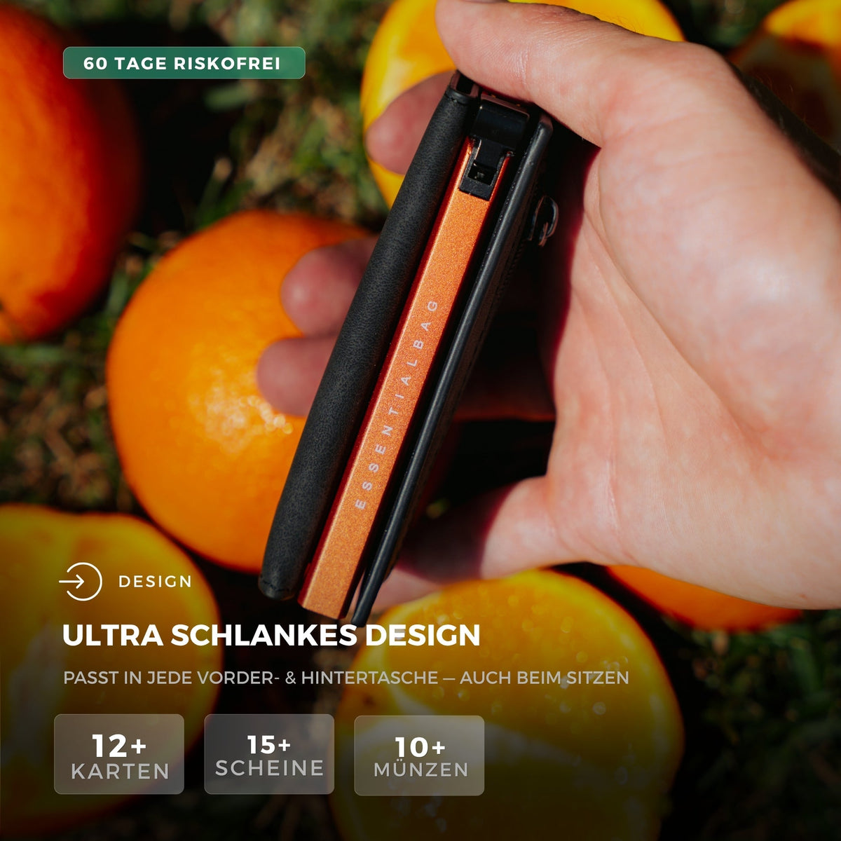 Slim Wallet Orange + carta tracker Pro nera — Set
