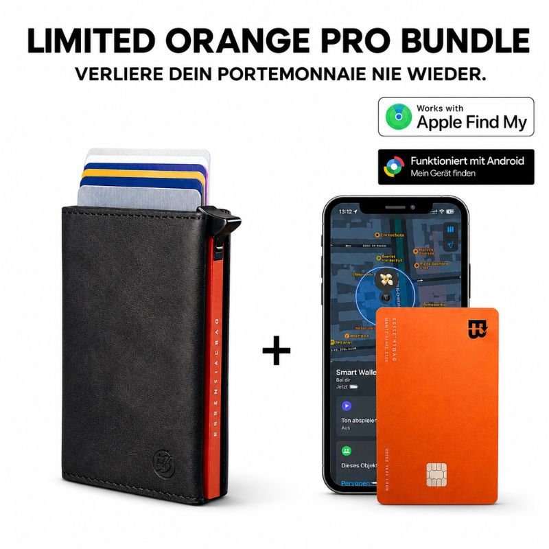 Slim Wallet Orange + Tracker-Karte Pro Orange — Set