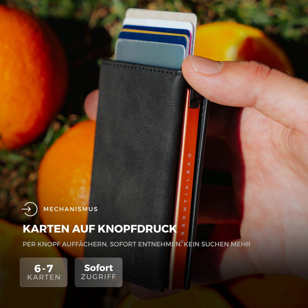 Slim Wallet Orange + Tracker-Karte Pro Schwarz — Set