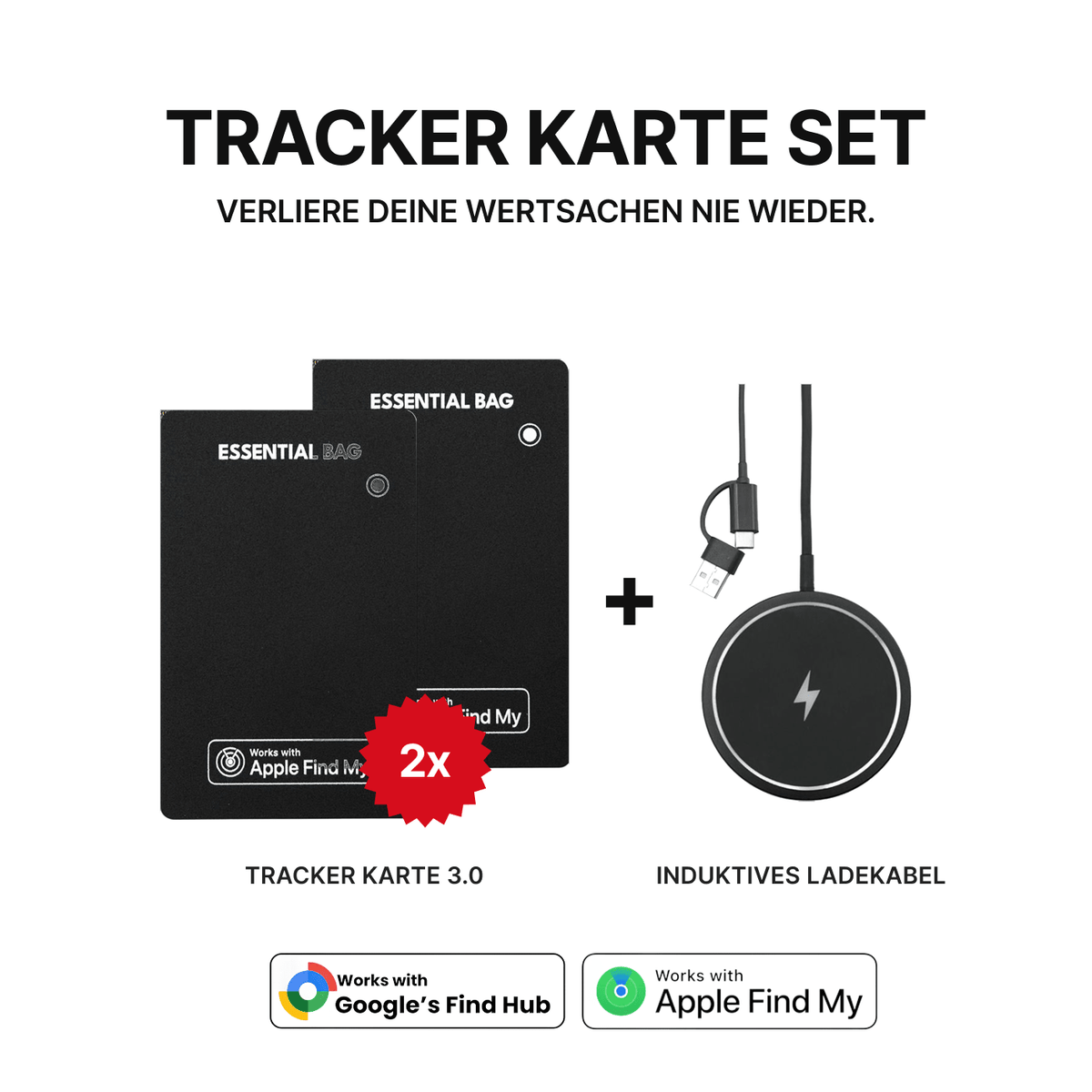 Tracker-Karte 2er-Set mit Induktions-Ladekabel